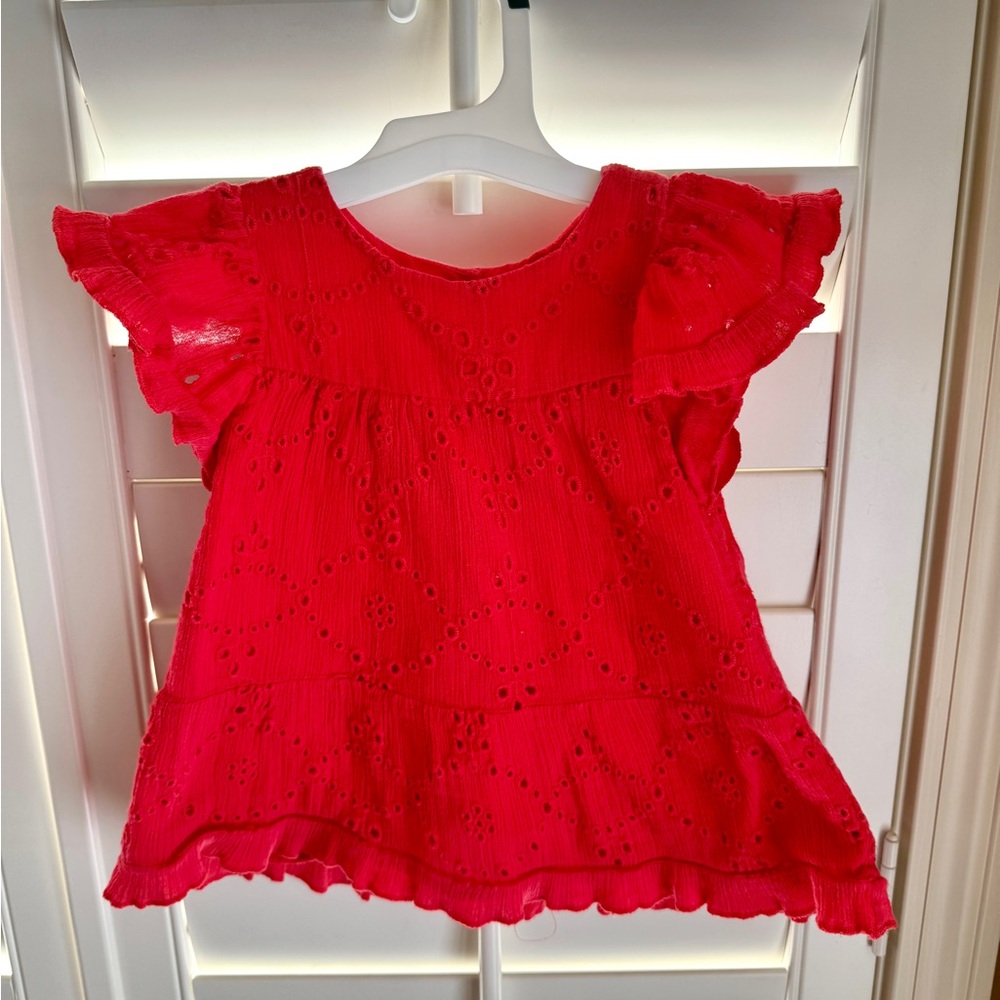 Zara‎ Baby Girl Red Eyelet Flutter Sleeve Dress 6–9M Valentine Photo